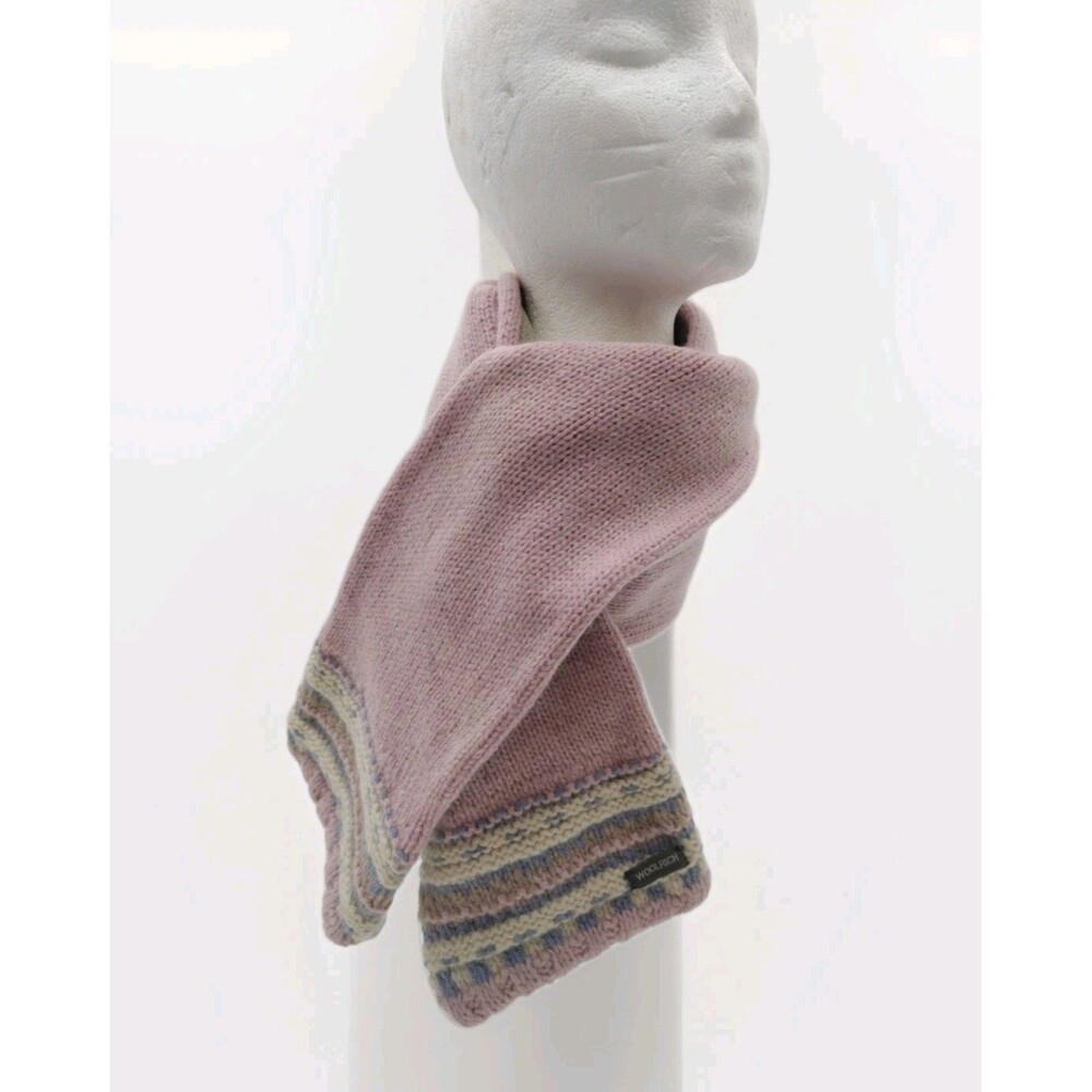 VTG Women's WOOLRICH 100% Lambswool Scarf Pink Cream Blue Pastel Colors 58x6